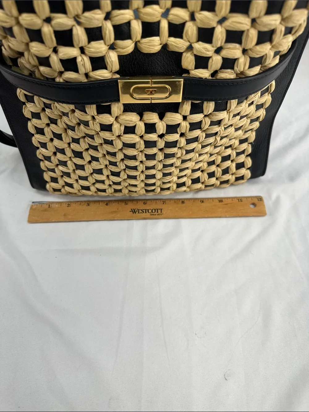 Tory Burch Lee Radziwill Woven Raffia Double Satchel Bag W/ Dust Cover